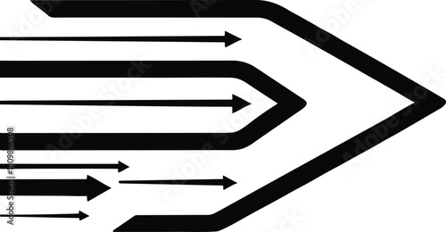 simple arrow icon moving forward with clean dynamic speed lines, black outline on white, minimal vector 1.