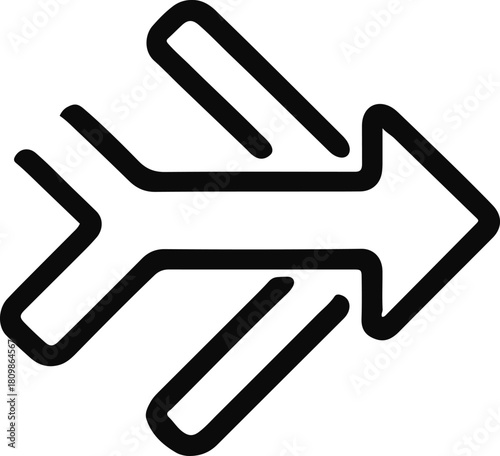 simple arrow icon moving forward with clean dynamic speed lines, black outline on white, minimal vector 2