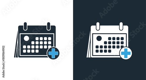 Calendar icons with plus sign on dark background - Vector icon symbol for website - Icon vector - Blue icon vector - Line and glyph solid icon and logo template