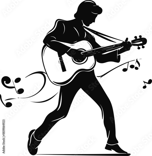 Single-line musician figure, playing guitar violin, expressive stroke but minimal detail, clean vector outline 2