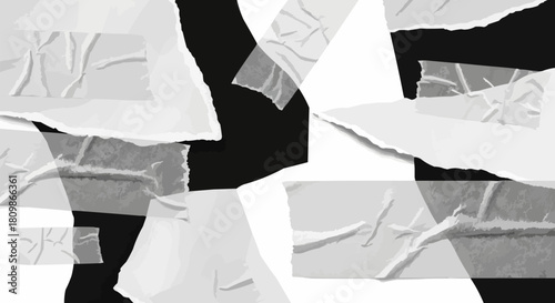 Abstract collage of crumpled paper and adhesive tape creating a textured background.