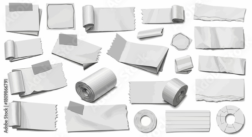 Collection of Blank Paper Rolls and Pieces for Design.