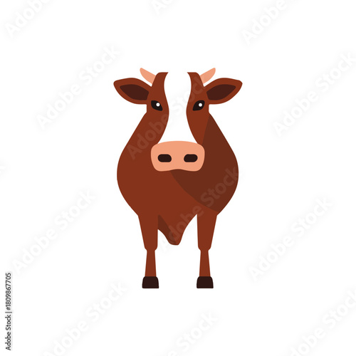 Flat Design Brown Cow Illustration on White Background