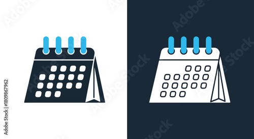 Two open calendars with blue tabs - Vector icon symbol for website - Icon vector - Blue icon vector - Line and glyph solid icon and logo template