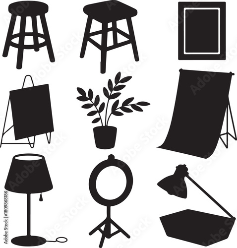 Black and White Silhouette Illustration of 9 Photo Prop Objects