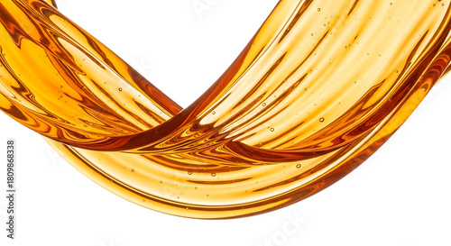 Golden liquid flowing in a swirling motion, isolated on transparent background the translucent liquid creates a dynamic and fluid pattern, perfect for illustrating concepts of movement, energy, and pu