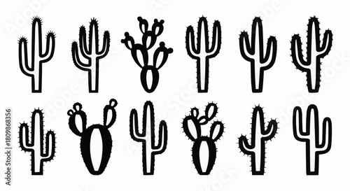 Diverse Cactus Silhouette Collection - Desert Flora Icons.