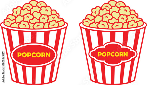 Popcorn bucket silhouette icons set. Minimalist red and white stripes popcorn bucket vector illustration, isolated on transparent background. Eps 10