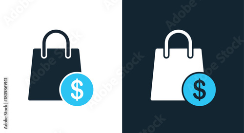 Shopping bag with dollar sign icon - Vector icon symbol for website - Icon vector - Blue icon vector - Line and glyph solid icon and logo template