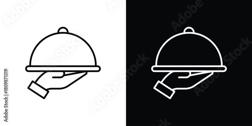 Hand holding tray icon. Modern simple vector collection