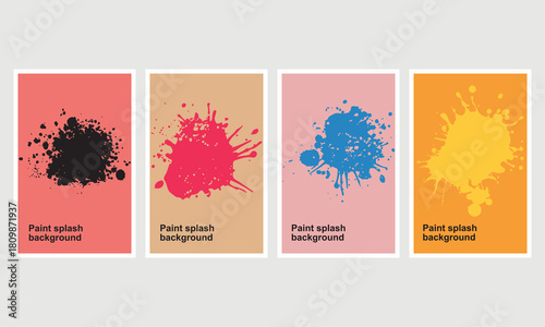 Poster. Paint splash background set with bold ink splatters, colorful blot textures, and abstract artistic splash designs
