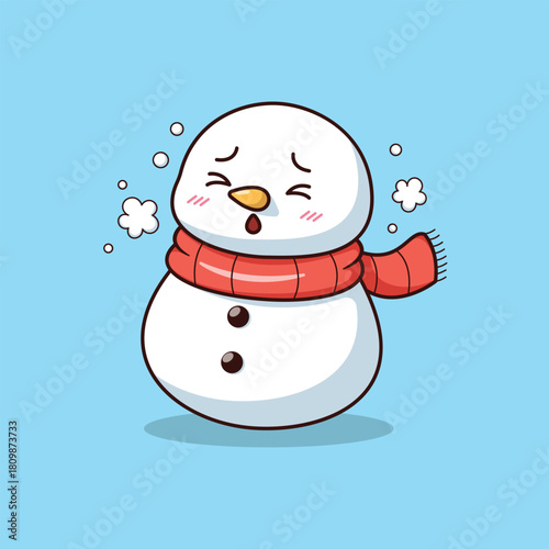Cute Sick Cartoon Snowman Vector Illustration Character Sneezing or Shivering from Cold. Winter Season, Cold Weather, Health, Irony, and Holiday Sickness Concept.183/200