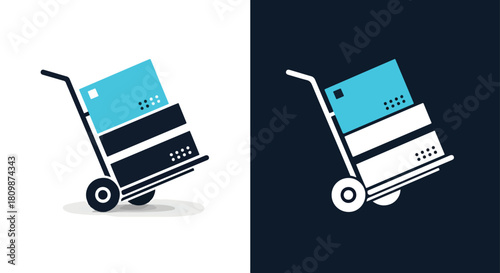 Two luggage carts with boxes on dark background - Vector icon symbol for website - Icon vector - Blue icon vector - Line and glyph solid icon and logo template