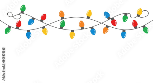 String of colorful Christmas lights on a white background