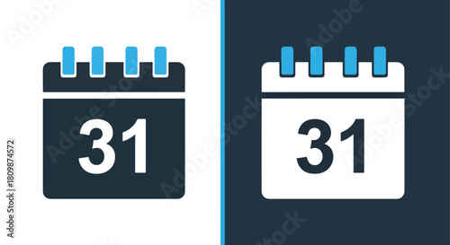 Calendar icons showing the date of 31 - Vector icon symbol for website - Icon vector - Blue icon vector - Line and glyph solid icon and logo template