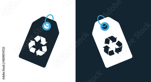 Recycle symbol on tags with blue clip - Vector icon symbol for website - Icon vector - Blue icon vector - Line and glyph solid icon and logo template