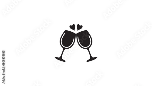 Celebration Toast with Two Wine Glasses and Heart Symbol Illustration