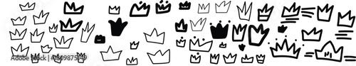 Abstract black and white crown pattern with varied shapes and sizes