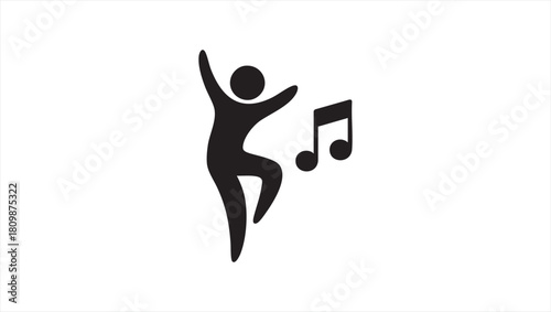 Dancing Person and Musical Note Icon Illustrative Symbol Representing Music and Dance Movements