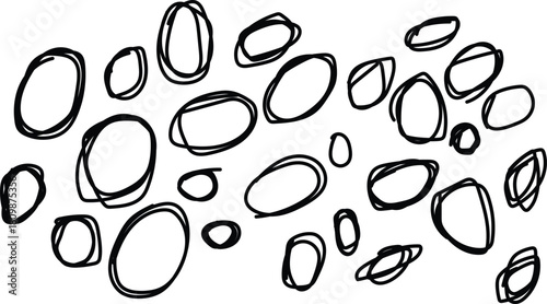 Hand drawn oval shapes in a random pattern on white background