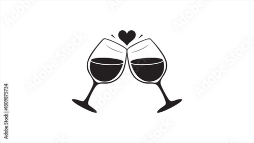 A romantic toast with two glasses of red wine, a symbol of celebration and love, with a heart hovering above