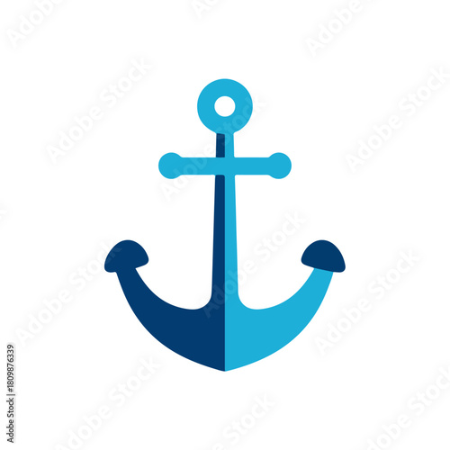 Modern Anchor Icon Blue Nautical Symbol on White Background
