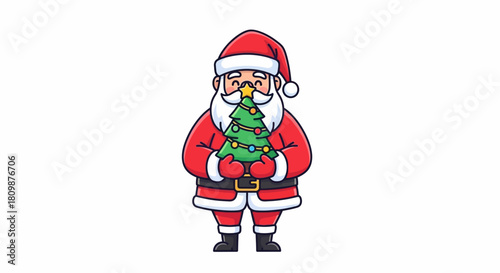 Santa holding a Christmas tree with lights