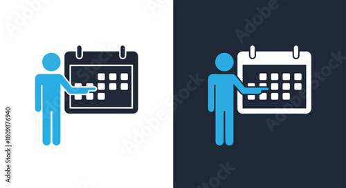 Person checking calendar on two different dates - Vector icon symbol for website - Icon vector - Blue icon vector - Line and glyph solid icon and logo template