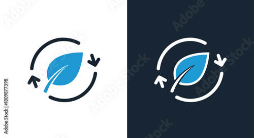 Leaf icon with circular arrows on dark background - Vector icon symbol for website - Icon vector - Blue icon vector - Line and glyph solid icon and logo template