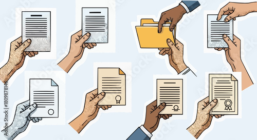 Hands Holding Documents and Folders - Business and Legal Concepts.