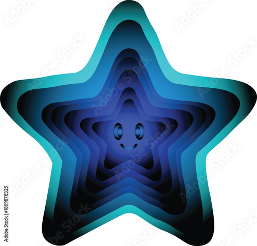 Oceanic Abstraction: This illustration features an eye-catching, layered rendering of a starfish, boasting a vivid spectrum of cool blue tones, conveying the vastness of the sea.