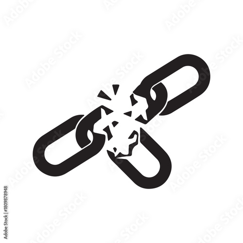 Black Silhouette Flat Vector Icon of a Broken Chain Link