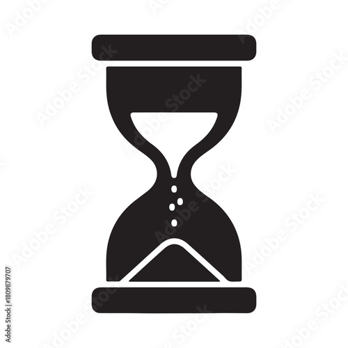 Flat Vector Black Hourglass Icon with Falling Sand on White