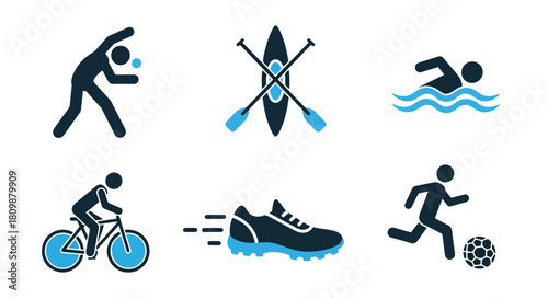 Sports icons set with various activities - Vector icon symbol for website - Icon vector - Blue icon vector - Line and glyph solid icon and logo template