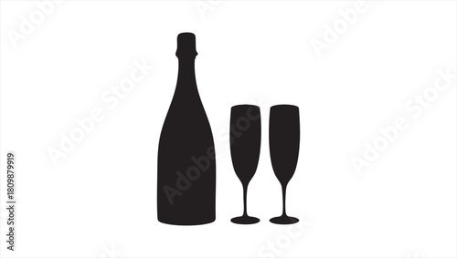 Elegant silhouette illustration of a champagne bottle and two flutes, symbolizing a toast for a celebration or special occasion