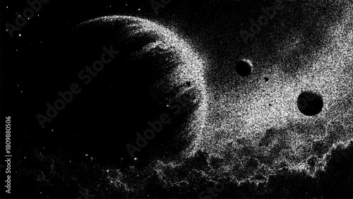 Vector space background with planet and stars. Abstract universe illustration for astronomy, science, or cosmic exploration concept.