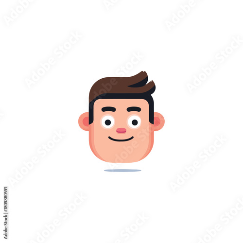 Smiling Cartoon Face with Brown Hair and Shadow