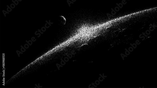 Galaxy and moon on black space vector background. Abstract universe illustration for astronomy and science concept. Starry nebula.