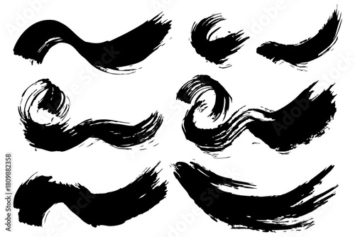 和風素材　筆で描かれた線のイラストセット　ベクター