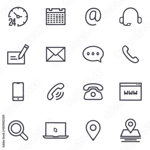 Minimal contact and communication line icons set