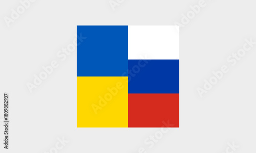 Geteilte Flagge Ukraine & Russland – Quadratische Darstellung / Nationalflaggen kombiniert