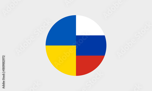 Geteilte Flagge Ukraine & Russland – Runde Darstellung / Kreis /  Nationalflaggen kombiniert