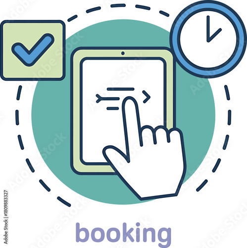 Digital booking confirmation with checklist and clock icon representing online reservation and time management