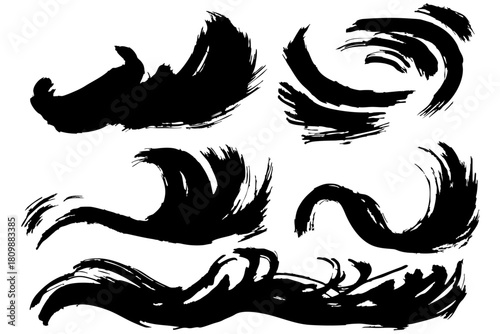 和風素材　筆で描かれた線のイラストセット　ベクター