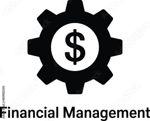 Black gear with dollar sign inside symbolizing financial management and business operations