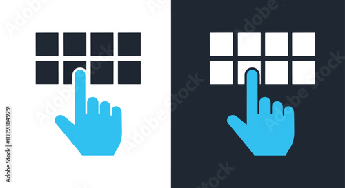 Hand touching a grid of squares - Vector icon symbol for website - Icon vector - Blue icon vector - Line and glyph solid icon and logo template