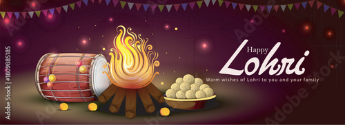 Happy Lohri holiday banner for Punjabi festival,(13th january)
