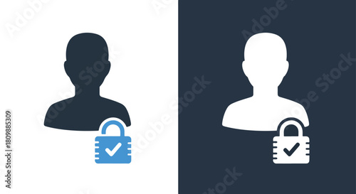 Two user icons with lock symbols - Vector icon symbol for website - Icon vector - Blue icon vector - Line and glyph solid icon and logo template