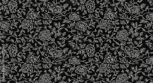 Elegant Black and White Rose Floral Pattern Design.