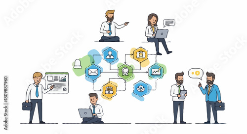 Business team using a laptop for communication and successful connection on the web